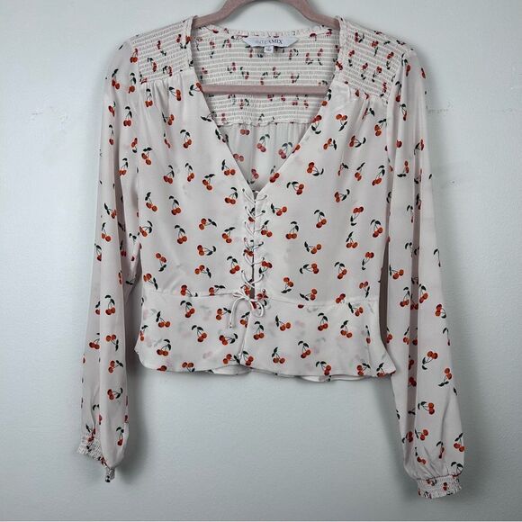 INTERMIX Sienna Cherry Print silk Blouse - Picture 3 of 9